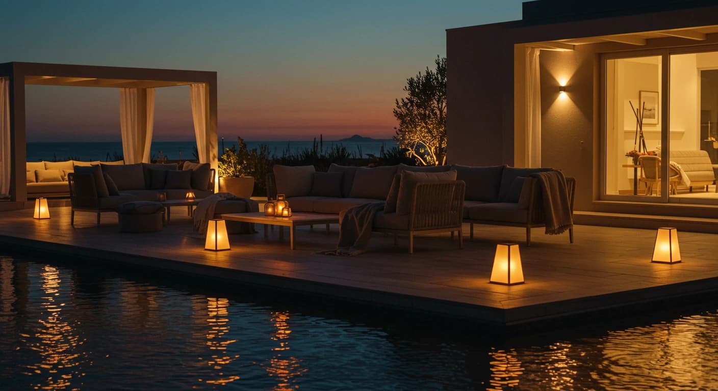 Luxury Northern California home and pool at dusk