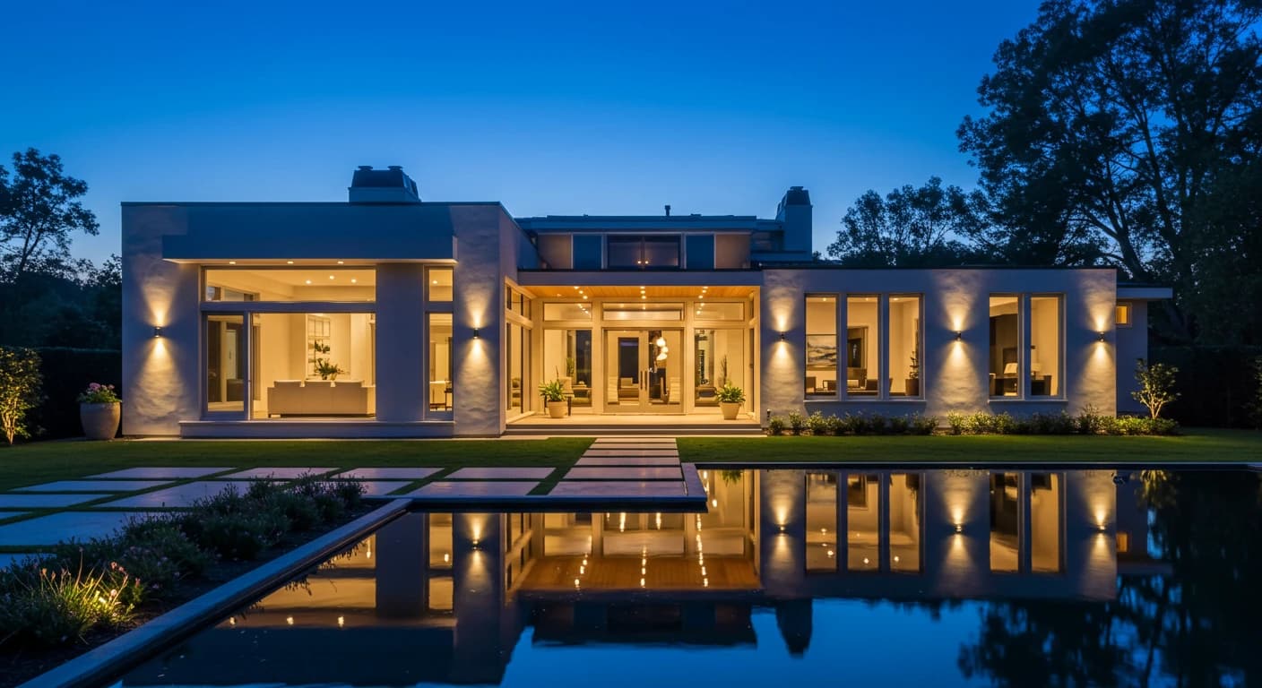 Luxury Sacramento home at twilight